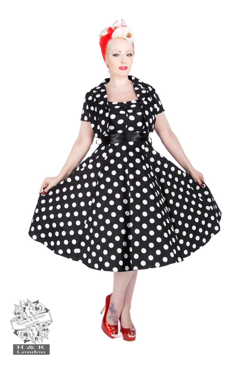 Black White Big Dot Swing Dress With Bolero